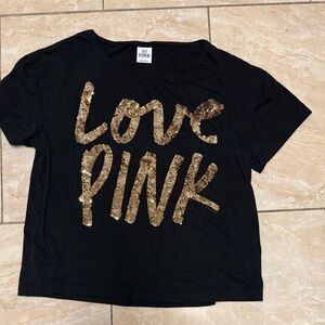 PINK Victoria's Secret Black Tee with Gold Accents